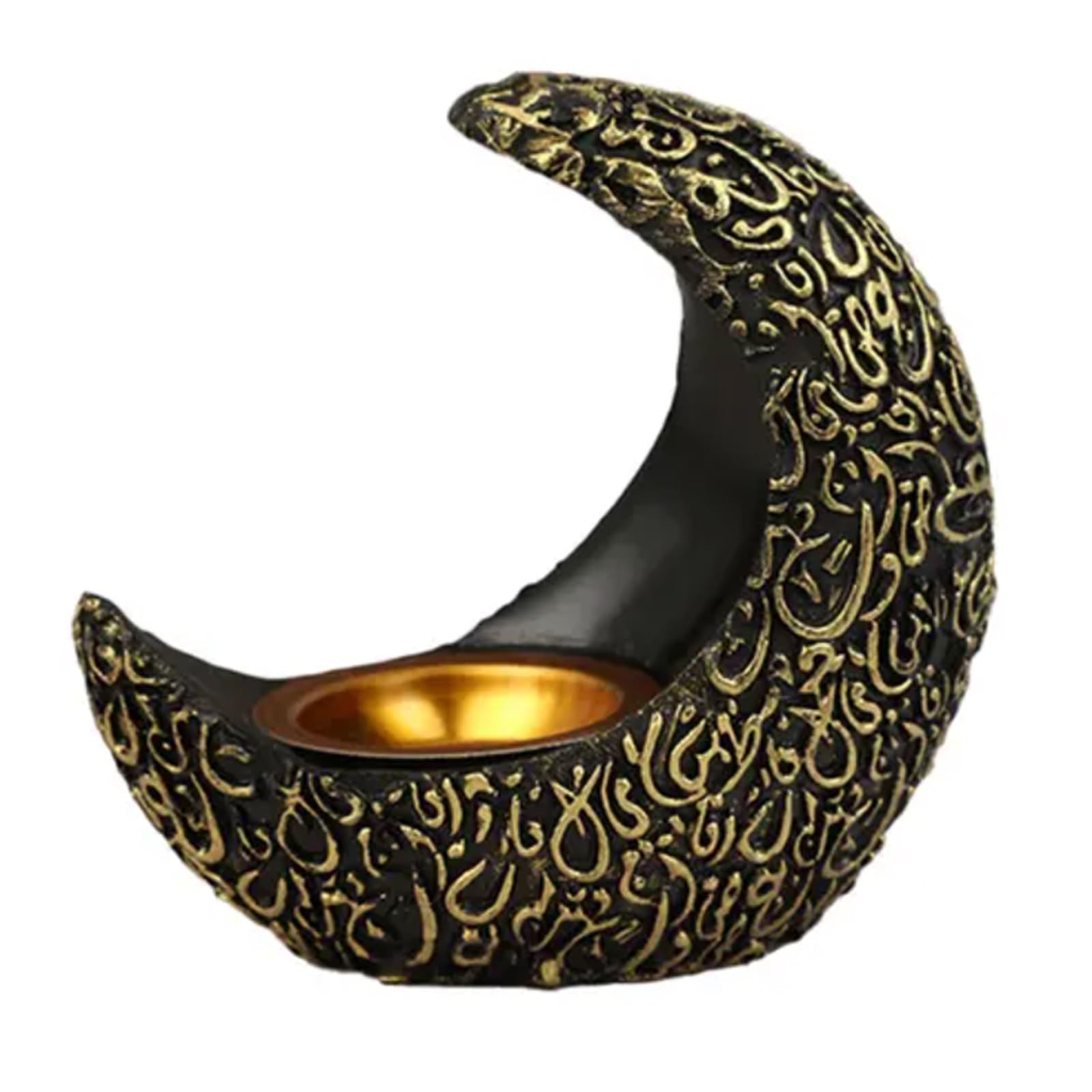 Moon Shape Candle Holder, Vintage Resin Tabletop Candlestick Stand for Home Decor Centerpiece(Nero)