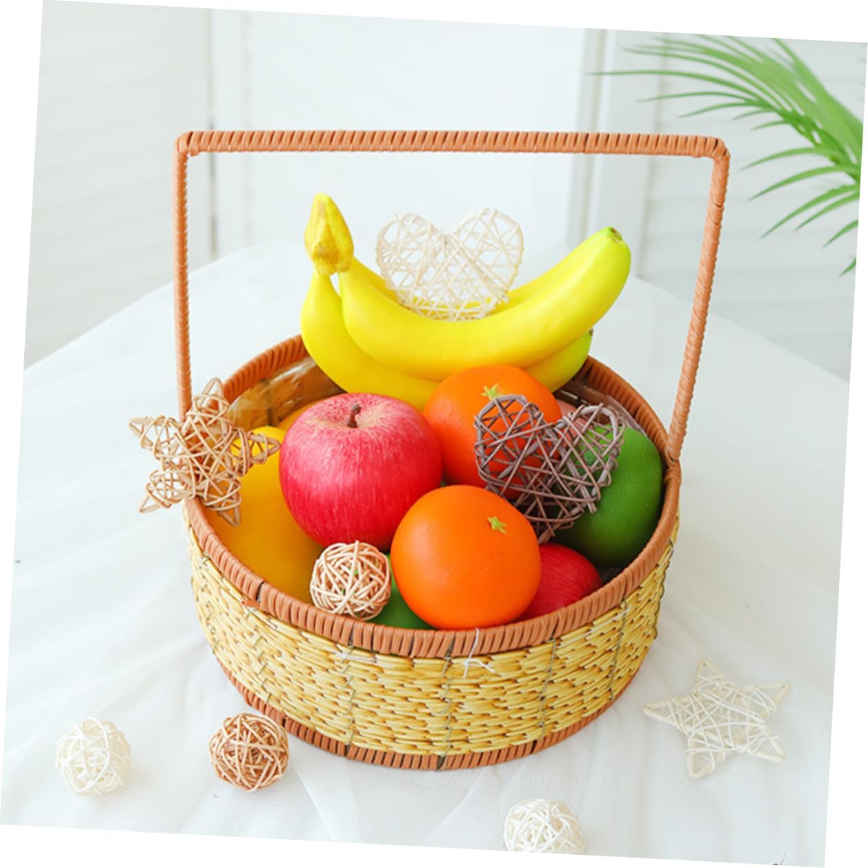 Imitation Rattan Bread and Fruit Storage Basket, Multi-function Food Serving Holder, Orange Sundries Organizer for Kitchen and Party Use