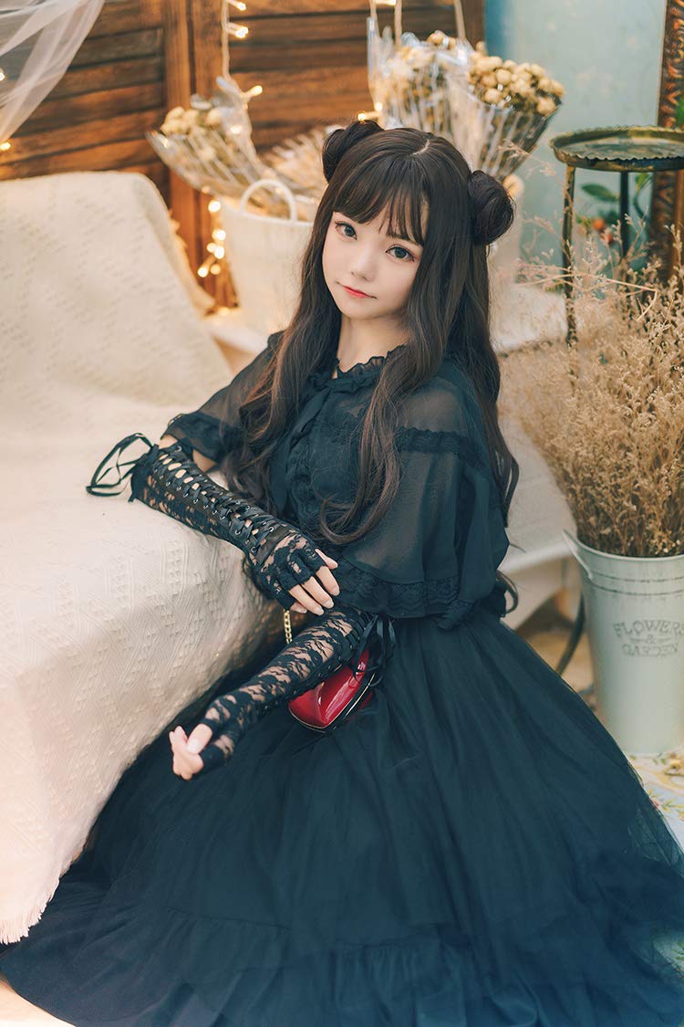 ゴスロリ・ロリータ ブラックドレス ゴシックロリータOPドレス4ピース