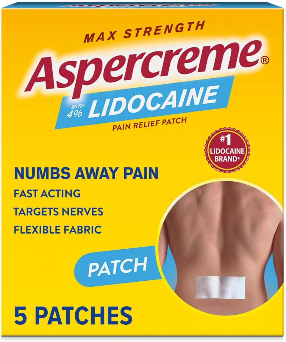 Aspercreme Max Strength Lidocaine Pain Relief Patch (5 Count) for Back Pain, Odor Free Pain Patches