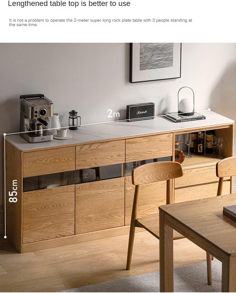 GVAwood Oak, Ash Solid Wood Nordic Sideboard Slate Top 78.7x15x33.5 inch / 200x38x85сm / Natural Wood Color/Oak Wood Sideboard