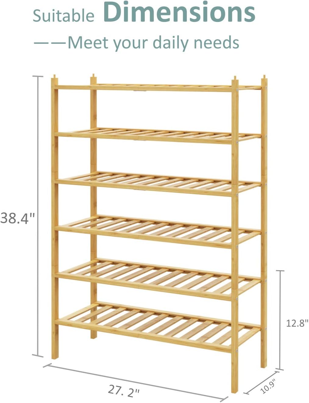 BAMFOX 6 Tier Shoe Rack,3 Pack 2-Tier Bamboo Stackable Shoe Storage Organizer Unit Entryway Shelf in Natural Color