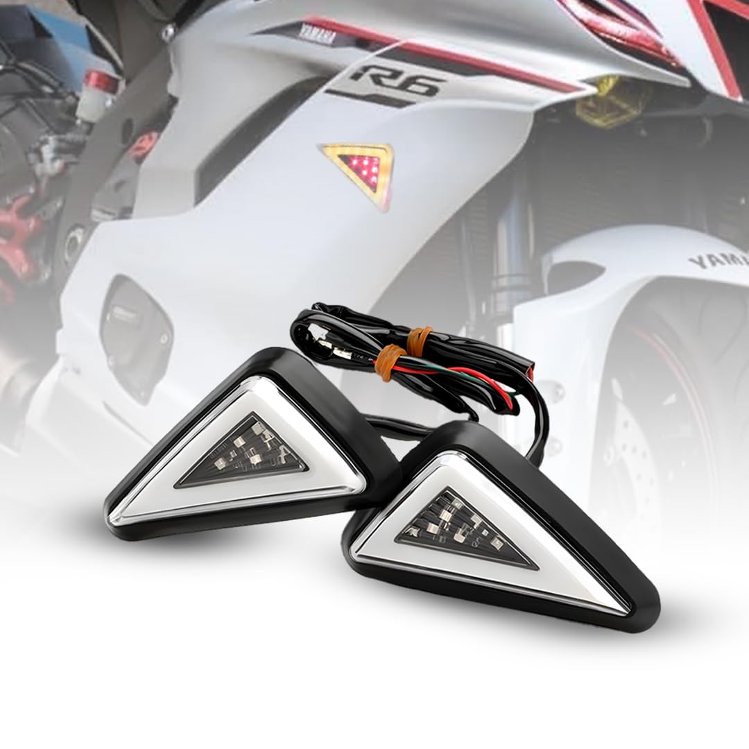Motorcycle LED Body Indicator Lights with DRL for R15, CBR 150R/250, Ninja 250 | Triangle Side Body Turn Signals, Waterproof & Durable (Pack of 2) (Red)-picture-22