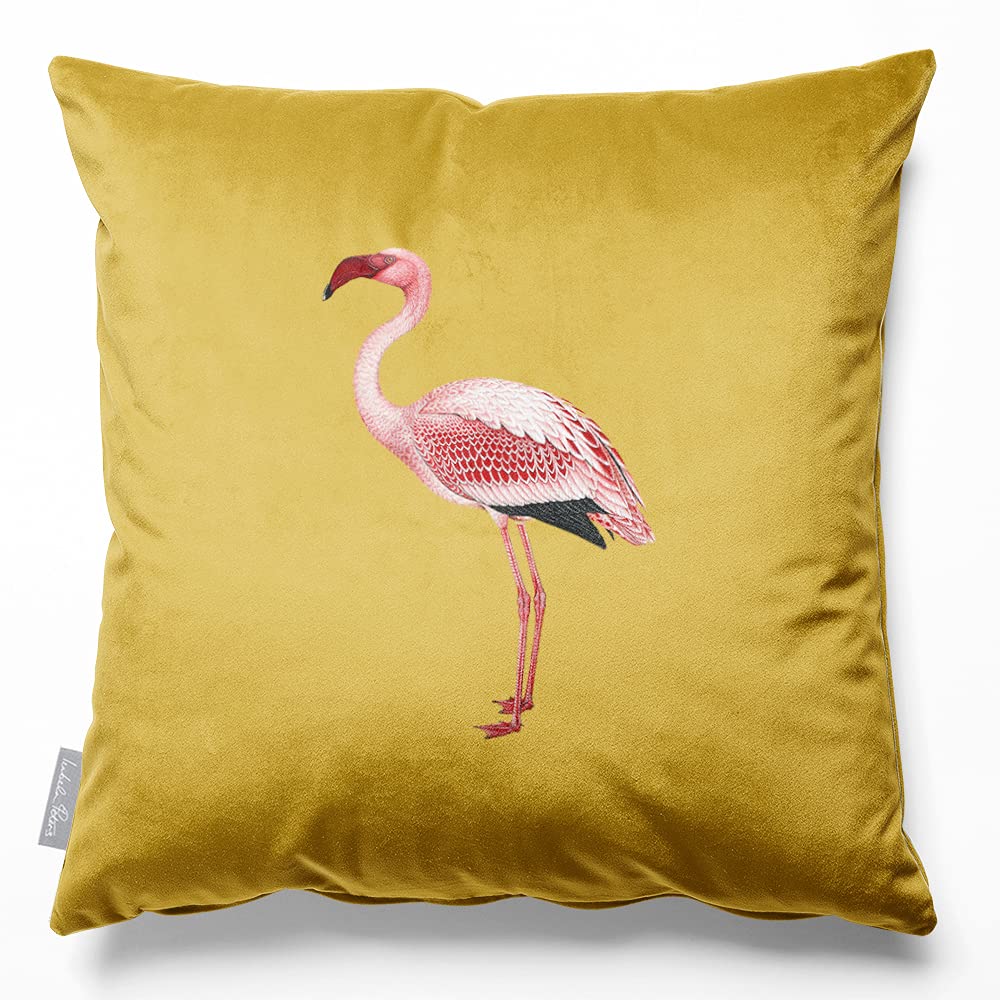 Izabela Peters Flamingo - Mustard Eco-Friendly Velvet Cushions - Filled, 45 Cm, Chair & Sofa Cushions