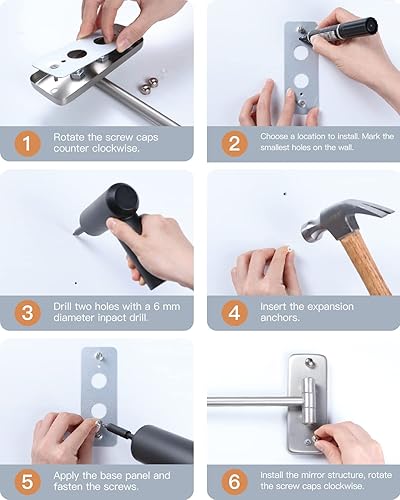 Miniatura 7 de Benbilry Espejo de maquillaje montado en la pared de 9 pulgadas, aumento 1X10X de doble cara, espejo de baño extensible giratorio de 360, espejo de