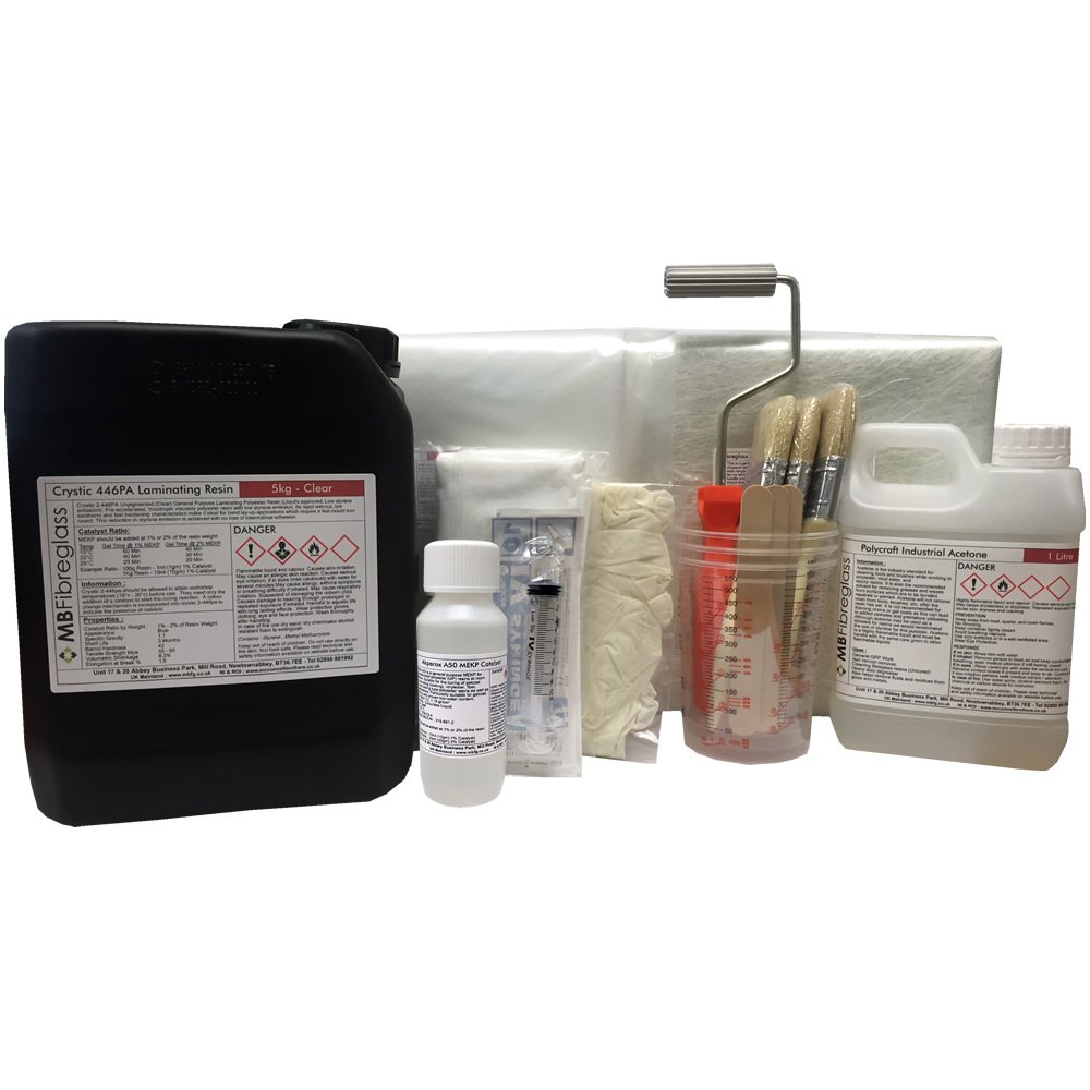 Polycraft ( Mb Fibreglass ) White Polycraft 5Kg Fibreglass Repair Kit. Resin, Mat & Tools (White)