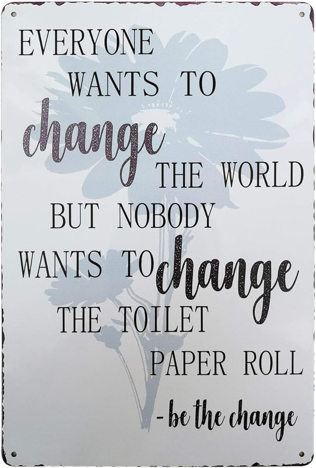 Geroclonup Metal Tins Sign 30x40cm Rustic Change the Toilet Paper Roll Vintage Tin Sign Country Home Decor for Bathroom, Laundry Room, Washroom