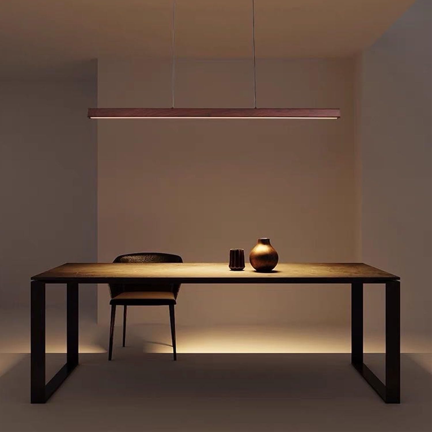 LED pendant light dining table wood dimmable, modern LED pendant light with remote control, height adjustable modern linear design living room hanging for dining room office kitchen lamp (B, L120cm)