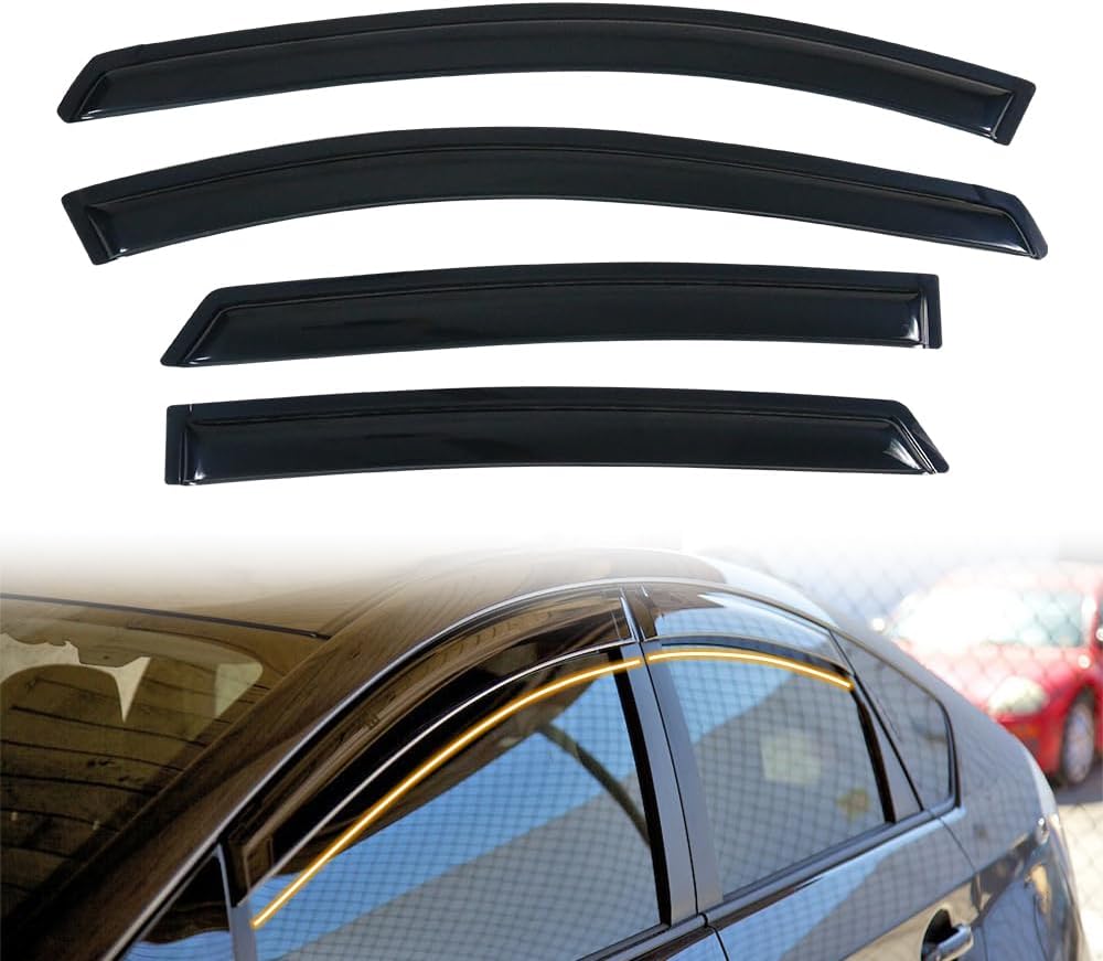 Tape on Window Visor Deflectors, Compatible with 2004-2009 Toyota Prius, Acrylic Smoke Tinted Slim Style Window Rain Guards, Sun Wind Side Vent Visor Set, 4 Pieces