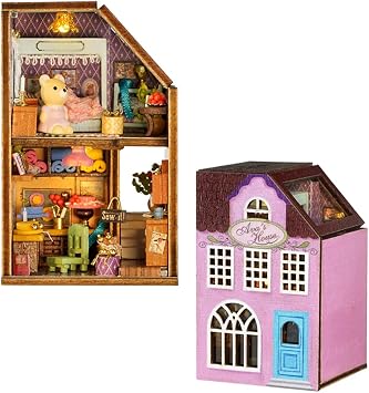 Mini 3D Wooden Doll House Craft Model with LED,DIY Miniature and Furniture Dollhouse Kit,Creative Room Idea for Valentine's Day Birthday Gift Ava's Workshop