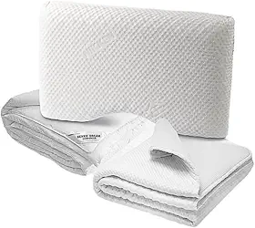 Conjunto de cama de casal Makura Sleep Light Pack 4403 para colchão Nikken Kenko Naturest Fit, travesseiro ergonômico natural Makura e conjunto de edredom branco claro dos sonhos, suporte avançado