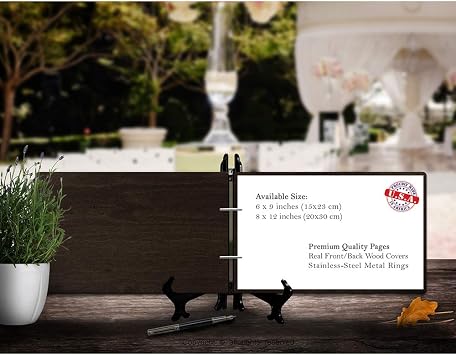 Personalized Handmade Mr Mrs Wedding Guest Book for Bride and Groom Wood Alternative Custom Engraved Newlywed Marriage Album (Black Walnut)