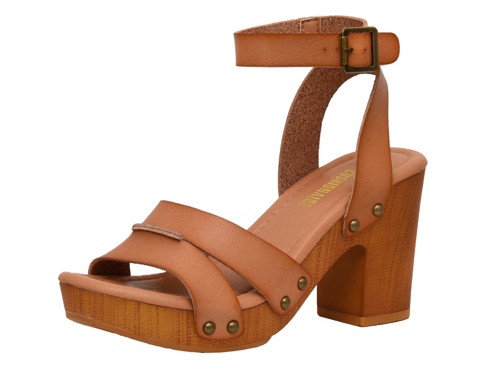 CUSHIONAIRE Women's Sandra Faux Wood Sandal +LiteSole Technology, Wide Widths Available