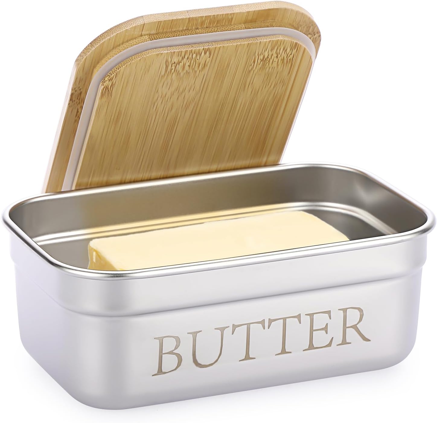 Butter Dish with Lid for Countertop, Stainless Steel Butter Holder Container with Silicone Sealing, Butter Keeper for Kitchen, Holds 1 Stick West or 2 Sticks East Coast Butter