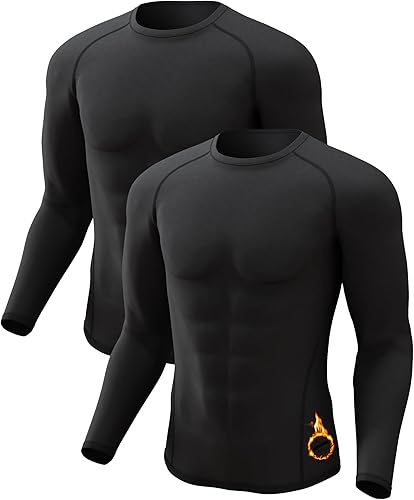 Paquete de 4 o 2 camisetas térmicas para hombre, manga larga, forro polar, capa base, ropa interior de compresión, equipo deportivo deportivo