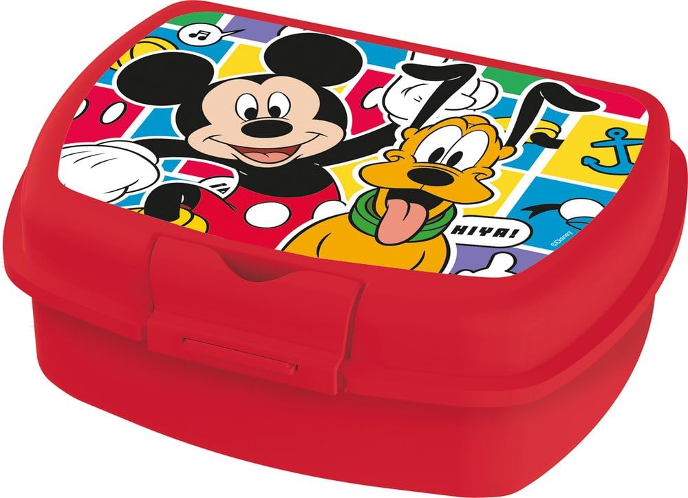 Disney Sandwich Box rossa per bambini in plastica Mickey Mouse Topolino utile per portare la merenda fuori casa