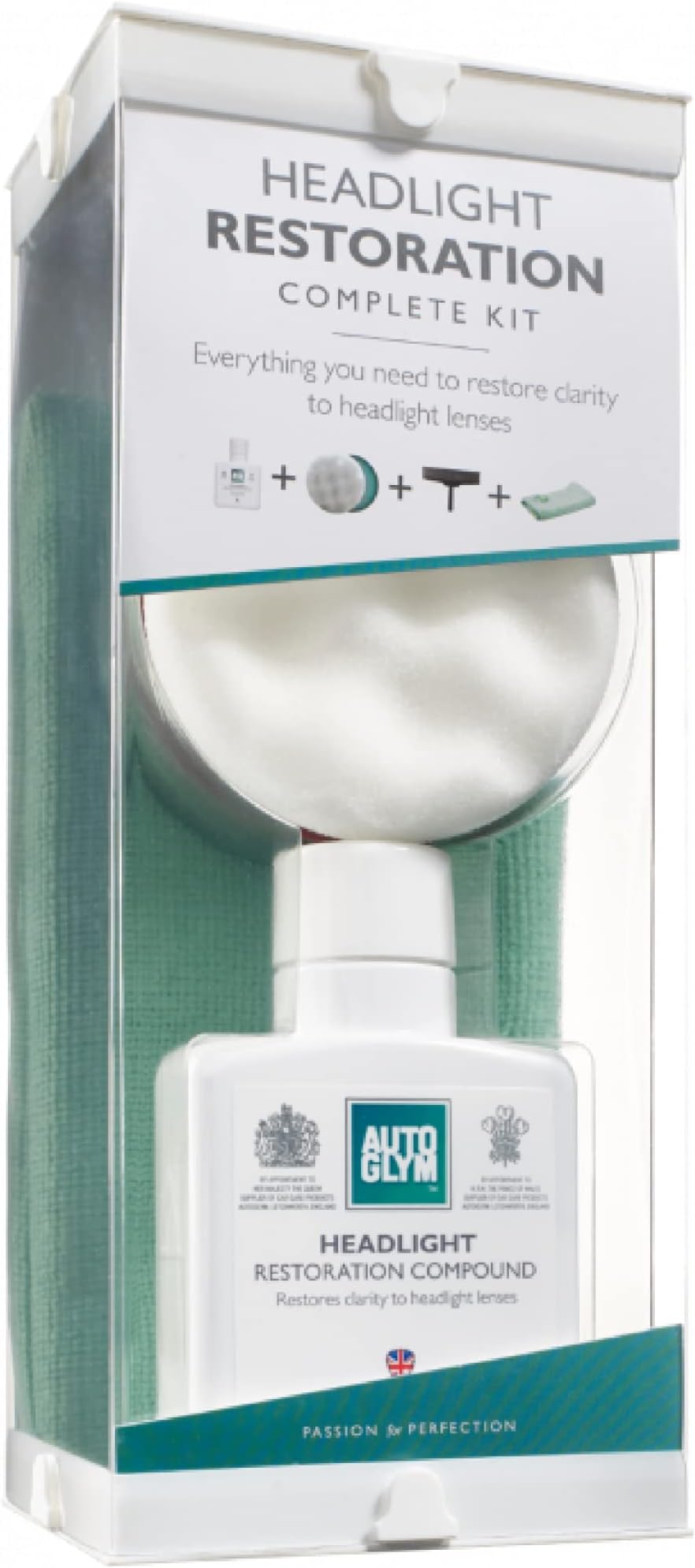 Autoglym Headlight Restoration Complete Kit, Quickly Restore Cloudy And Discoloured Headlights, Designed For Use With An Electric Drill, Includes Sanding Discs, Restoring Compound And Microfibre Cloth