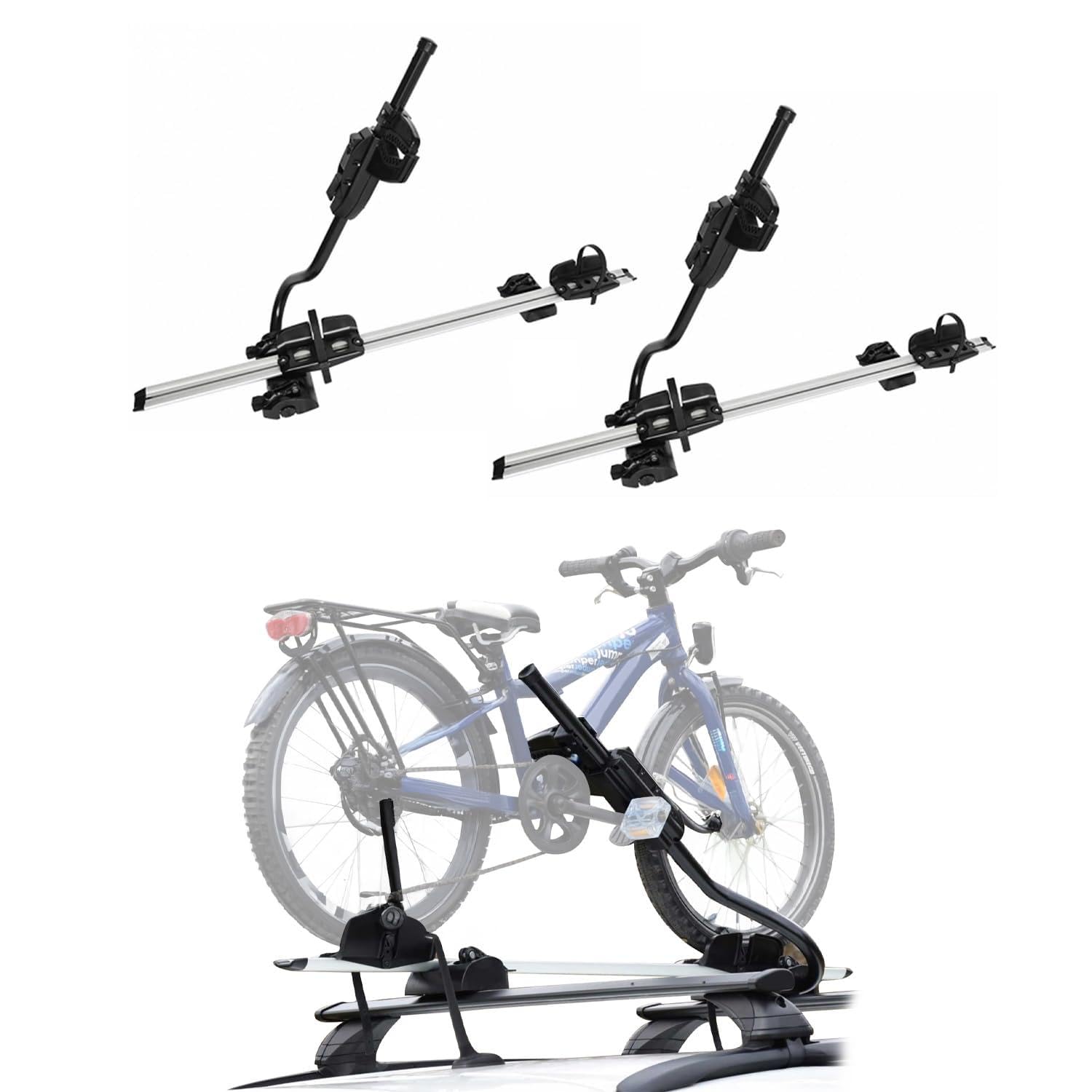 Farad P-Style - Portabici da tetto per auto, fino a 25 kg, in acciaio certificato ABE, universale per tetto, portabici con serratura, set da 2