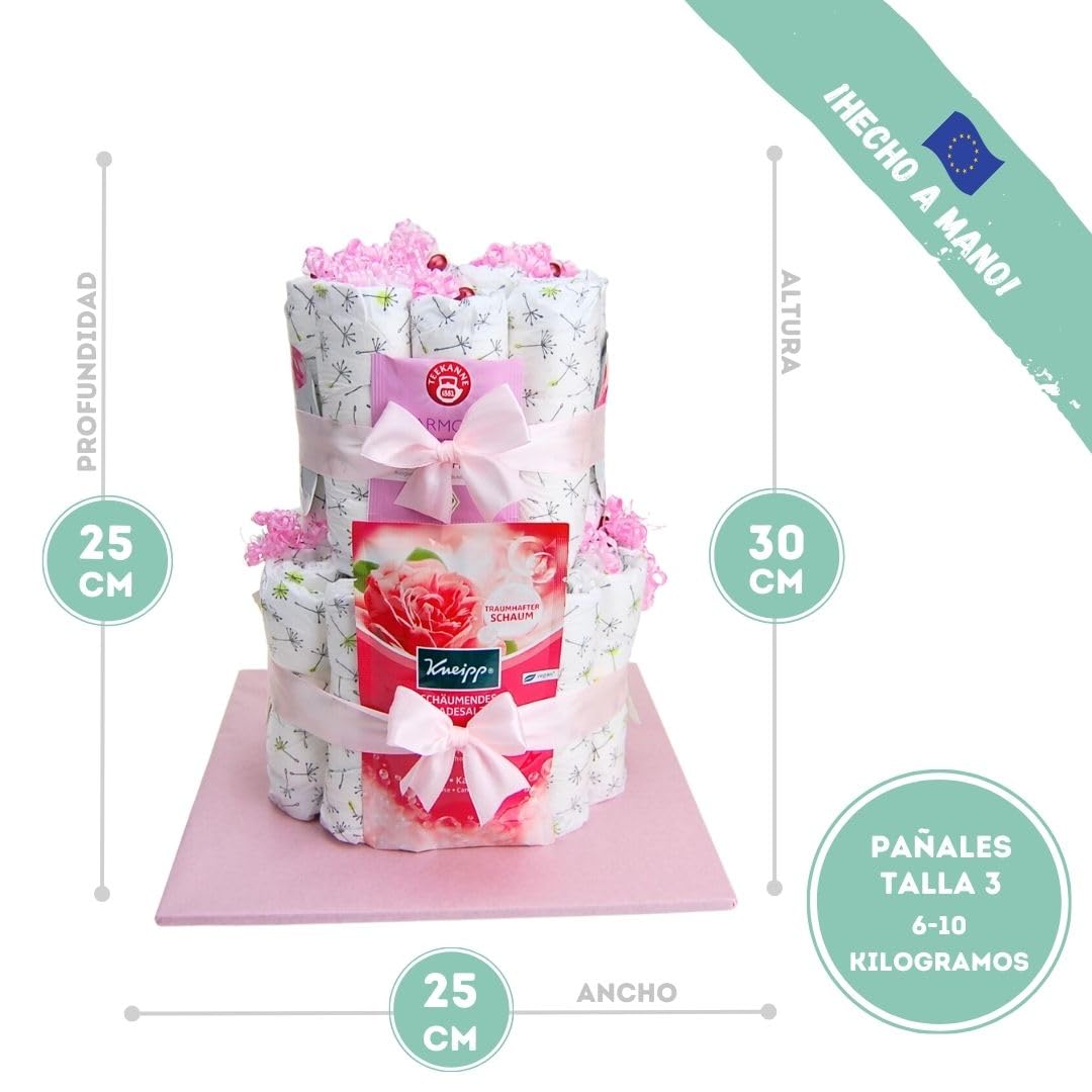 myBambini ® Tarta de Pañales para MAMA Y BEBÉ - Niños y Niñas - Unisex Neutro - Regalo de Nacimiento - Fiesta de Bebé - Productos para Bebé - Pañales - Cesta de Regalo - Comprar Tarta