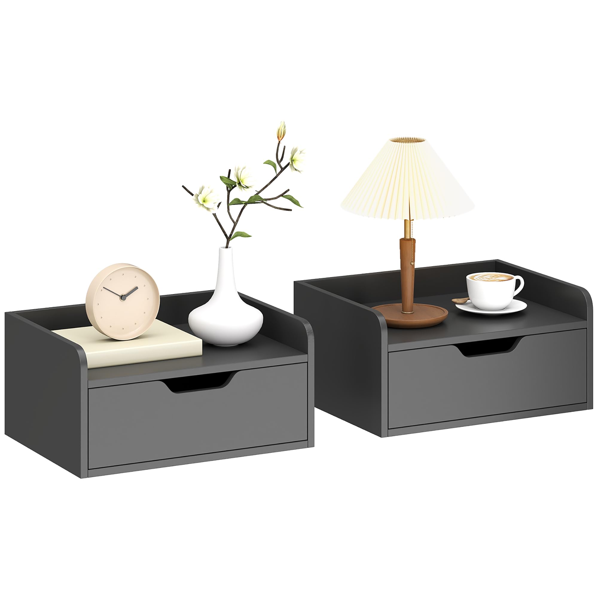Portland Black Floating Nightstand - Set of 2 - Wall-Mounted