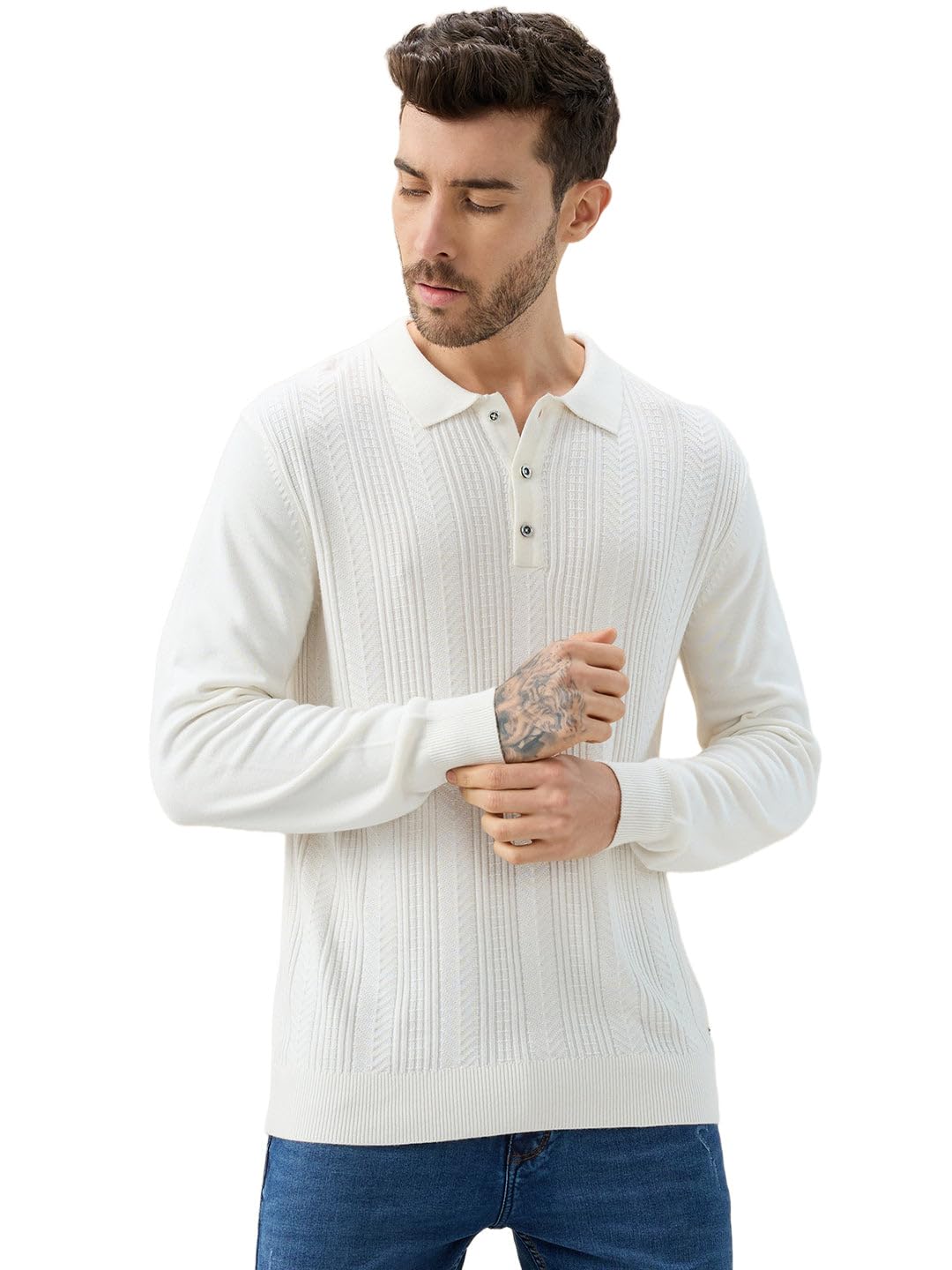 status quo Men's Solid Textured Polo Collar Full Sleeve Regular Fit Stylish Sweater-picture-38