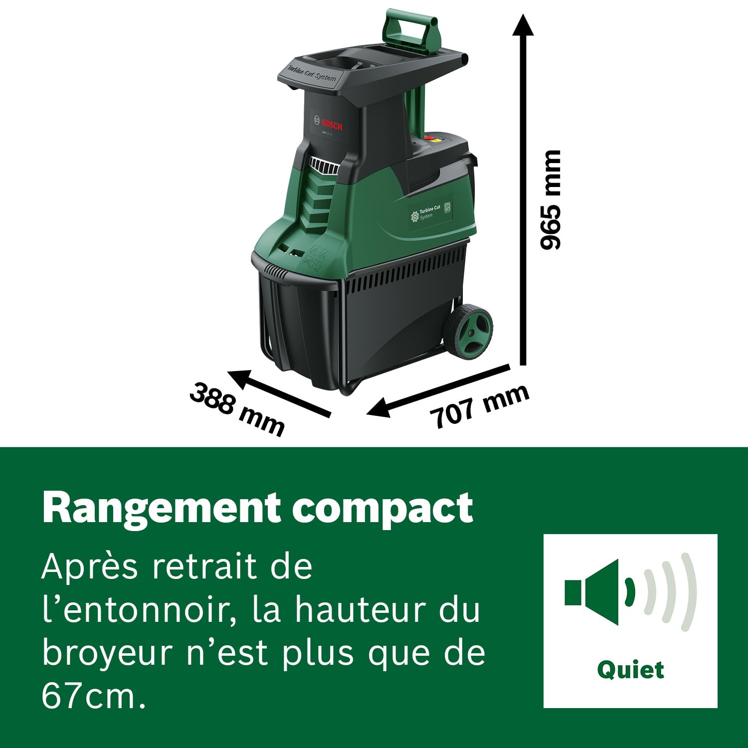 Broyeur de jardin à turbine Bosch - AXT 25 TC (2500 W; conçu pour le bois et les débris de jardin; bac de ramassage intégré de 53 L; livré dans un carton)