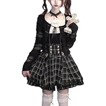 Womens Harajuku Ruffled Plaid Overalls Skirt Bow Elastic Pleated Cute Button A-Line Short Suspender Skirts