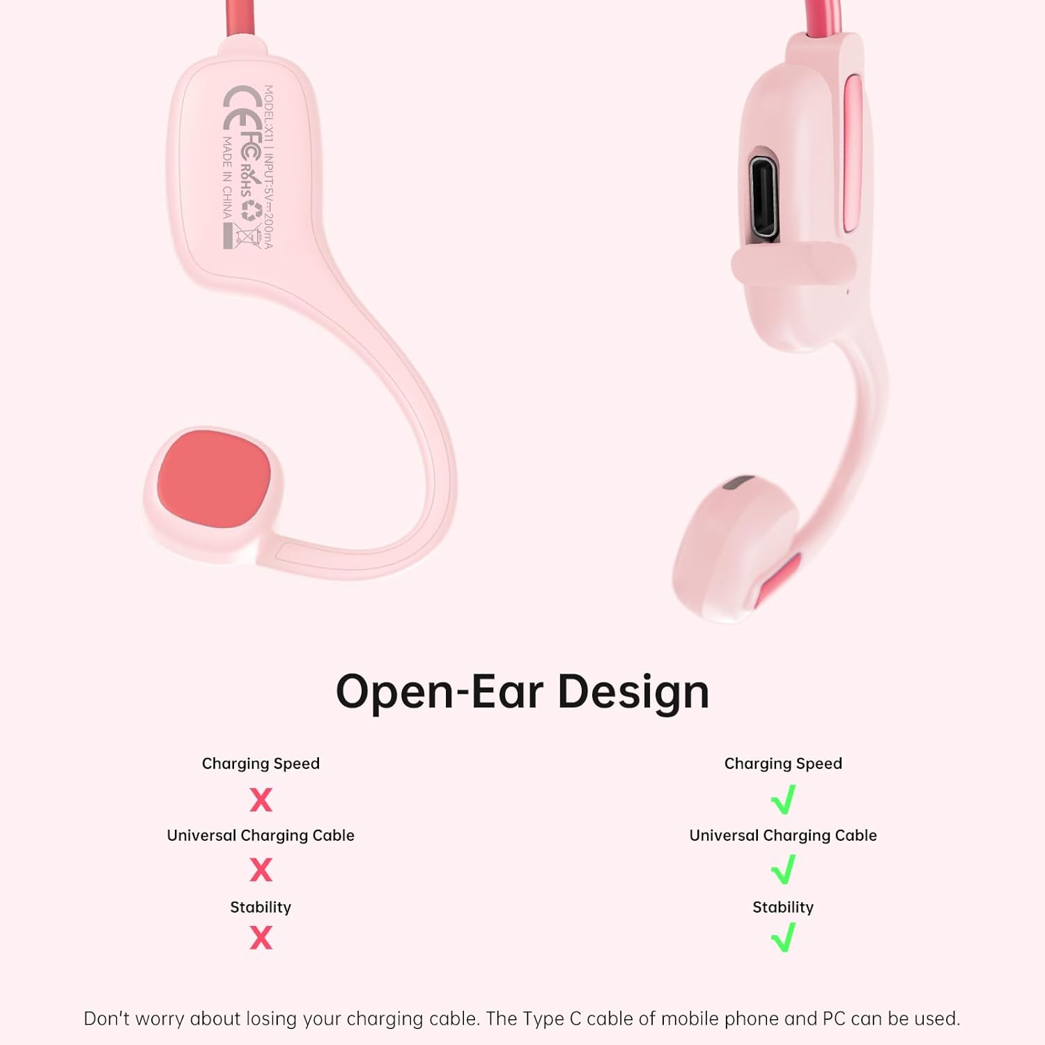 IFECCO Kids Open Ear Headphones - Kids Girls Bluetooth 5.3 Conduction Headphones with Mic,Ultra-Light,IPX5 Waterproof and Safer for Children Wireless Headphones,Perfect for School Travel Gifts (Pink) - Image 5