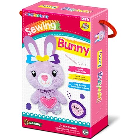 C.S. Kids Magic World DIY Personalised Sewing Kit - Bunny |Frist Sewing Arts & Crafts Gifts | Educational Sewing Kit for Kids | Sew Your Own (Safety Needle & Instruction Included) Cover