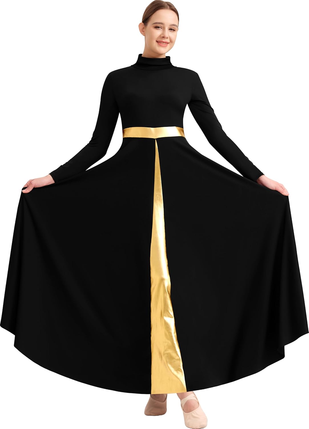 Women Praise Dance Dress High Neck Long Sleeve Dancewear Worship Liturgical Dress