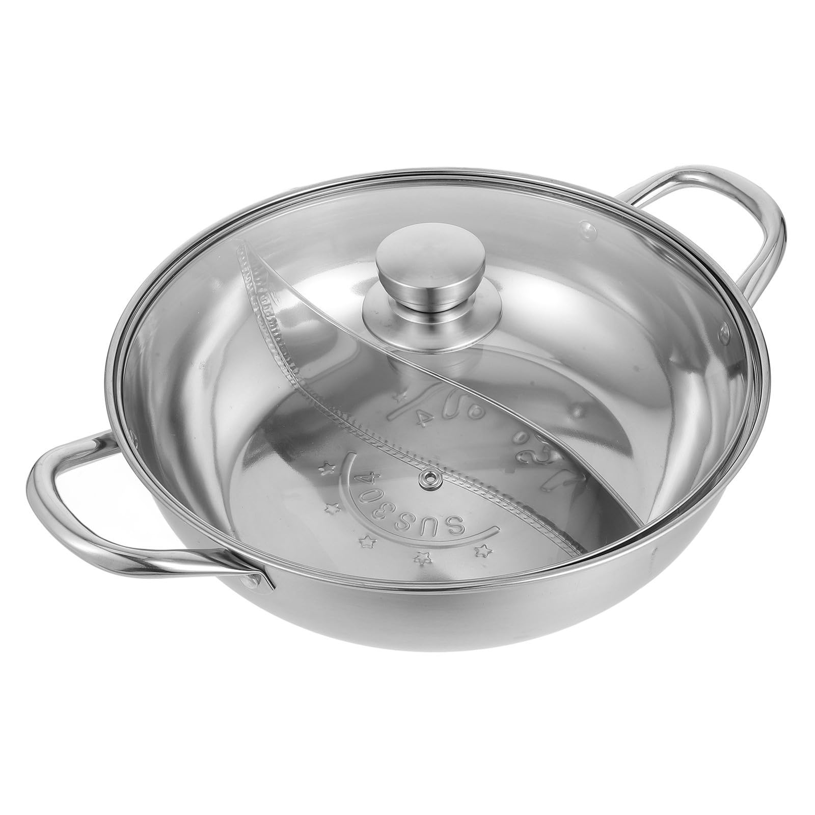 Pot pour fondue chinoise 32 cm avec compartiment et couvercle en inox induction