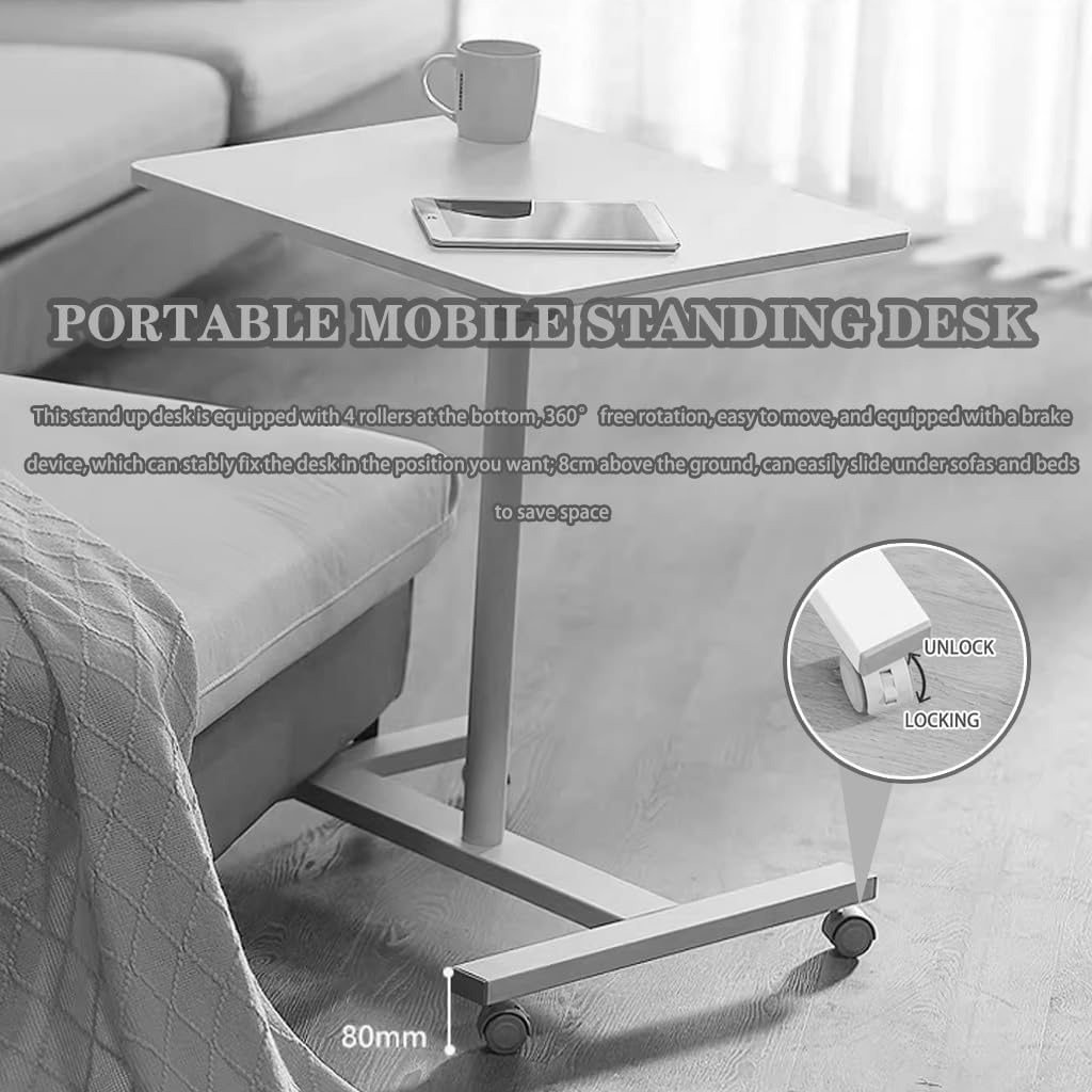 Stand Up Desk Adjustable Height Research Room Work Lift Sit Stand Desk, Portable Mobile Bedside Table with Brake Rollers, Hospital Dining Table ?,Primary Color-60 * 52 * 74-113cm
