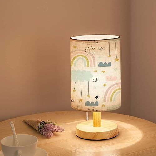 Miniatura 2 de Lámpara minimalista de mesita de noche sin costuras, bonito patrón para niños, nubes de arco iris, luna y estrellas, lámpara de mesita de noche de