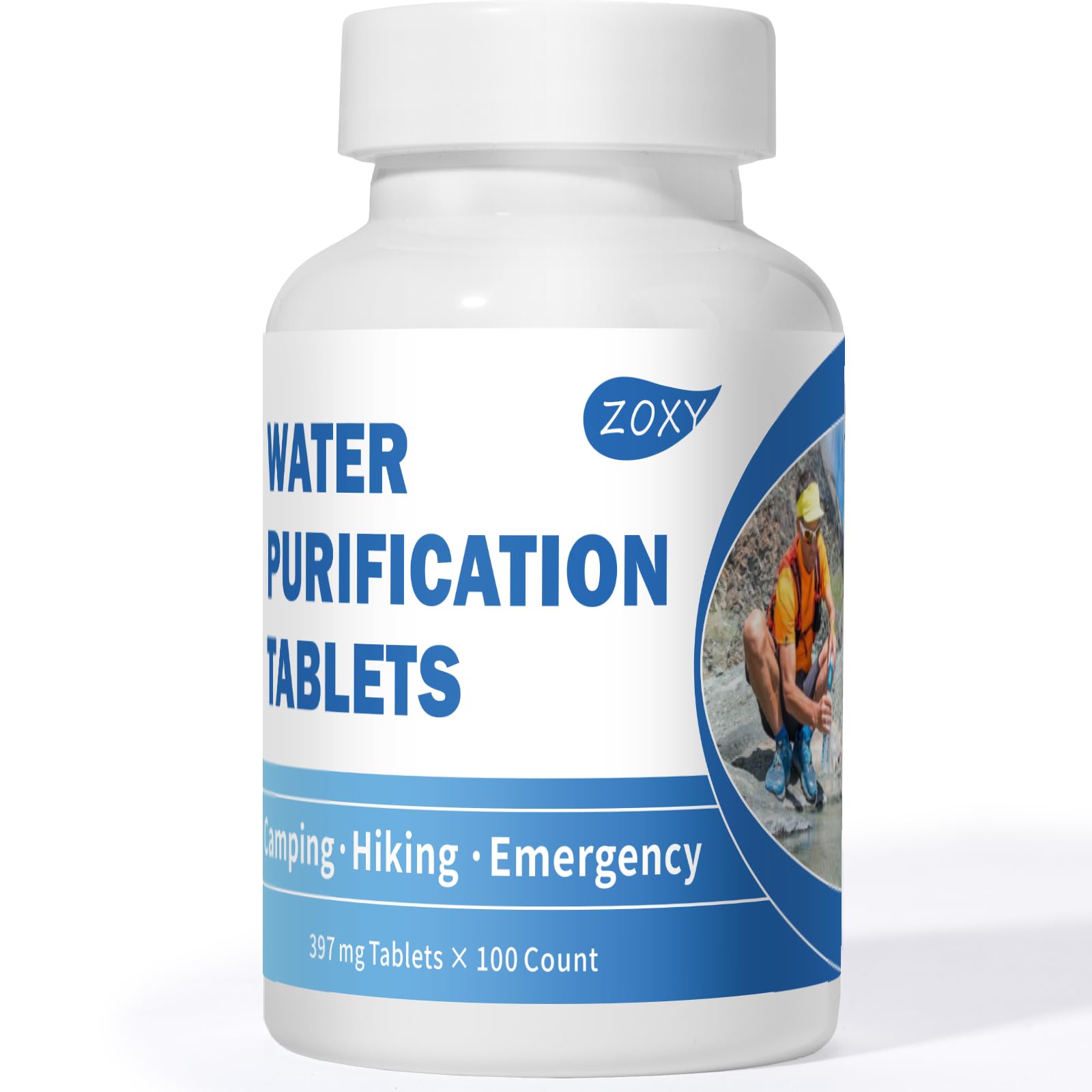 Water Tablets Purification for Drinking (100 Count) - Water Filtration System Survival for Camping, Boating, Hiking, Backpacking, Emergencies -