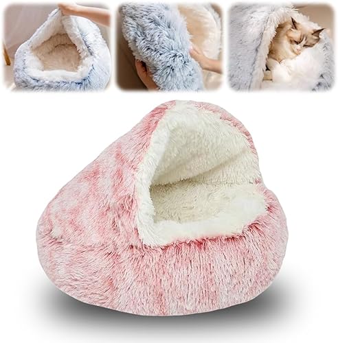 Lapcatz - Cama nido para gatos de interior, cama portátil y esponjosa para mascotas, cama cubierta duradera para uso en interiores, cama suave para