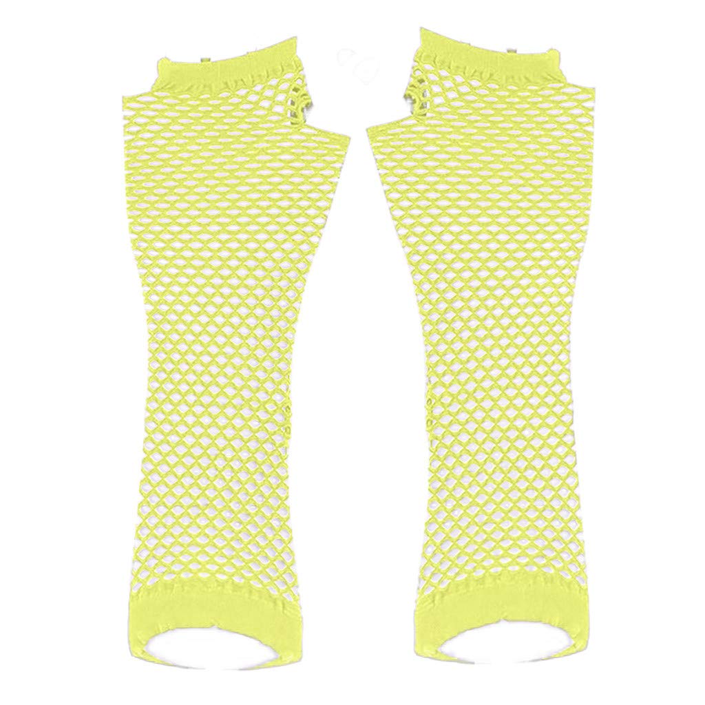 NET TOYS Guantes Sin Dedos Con Lazo A La Mitad De La Mano | Amarillo Neón | Refinado Accesorio Para Disfraz Mangas Para Mujer | Ideal Elección Para Festivales Y Carnavales