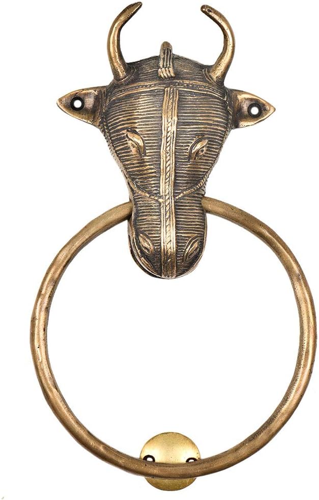 Indian Shelf Tribal Bull Head Brass Door Knocker for Main Door - Georgious Front Door Decoration Items - Gold Door Bells - 24.13 Cm