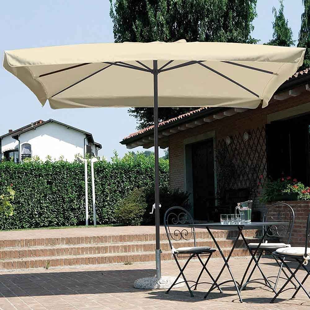 BAKAJI Ombrellone da Giardino Quadrato 3 x 3 Mt Beige Palo Centrale in Acciaio Struttura 8 Stecche Chiusura a Carrucola Sistema Air Vent Arredamento per Esterno Piscina Giardino Terrazzo Ambienti