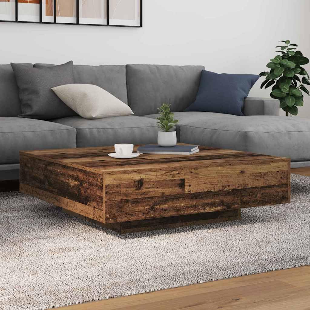 SXZenSpace LED Coffee Table 100 x 31 cm Old Wood Finish Engineered Modern Square Living Room with Energy-Efficient Strip Lights Robust for Lounge, Apartment or Den