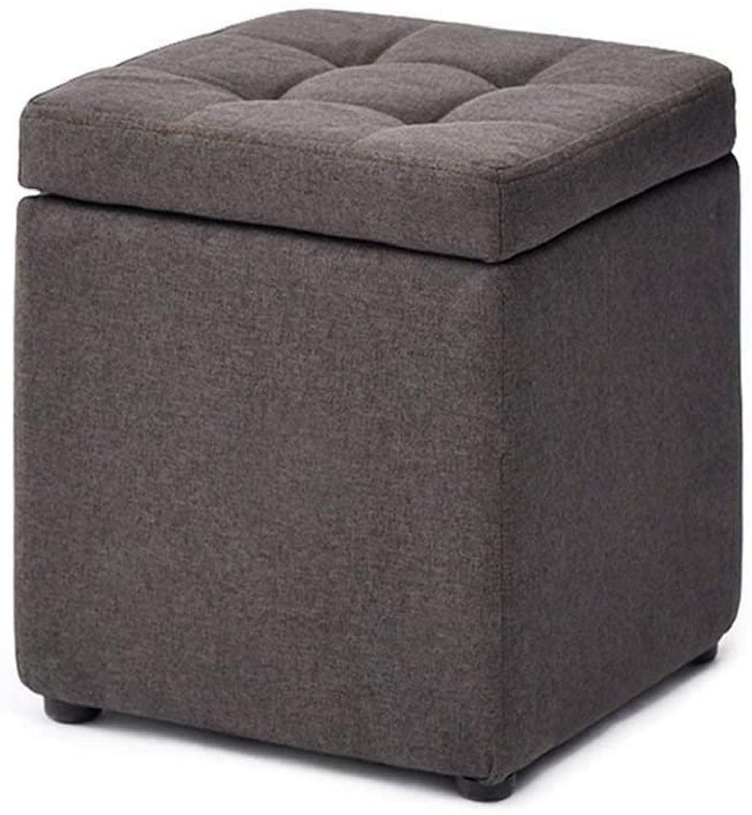 Pouf repose-pieds rembourré avec couvercle amovible et boîte de rangement en lin