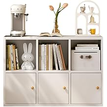 JSLJJBD 4 Cube Bookcase Wood Bookcase Modern Wood Open Book Shelf Storage Organizer Bookshelf with Doors for Bedroom Living Room Office Blanco 90cm