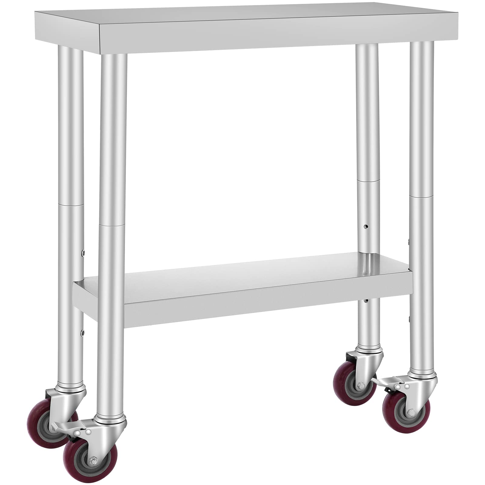 VEVOR Tavolo da Lavoro in Acciaio Inox Piano di Lavoro per Cucina 76x30x86cm Piano di Lavoro Professionale a 4 Ruote per La Preparazione di Alimenti