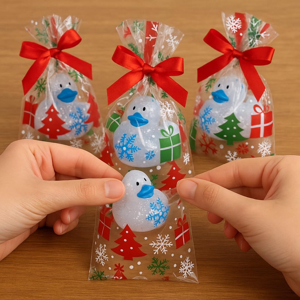 24 Mini Blue & Silver Christmas Glitter Snowflake Ducks Adult Collectible Figurine Decorations - Ages 14+