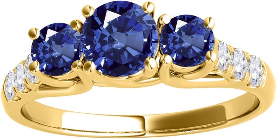 MauliJewels Rings Women 2 Carat Diamond And Round Shaped Sapphire Ring prong 10K Yellow Gold