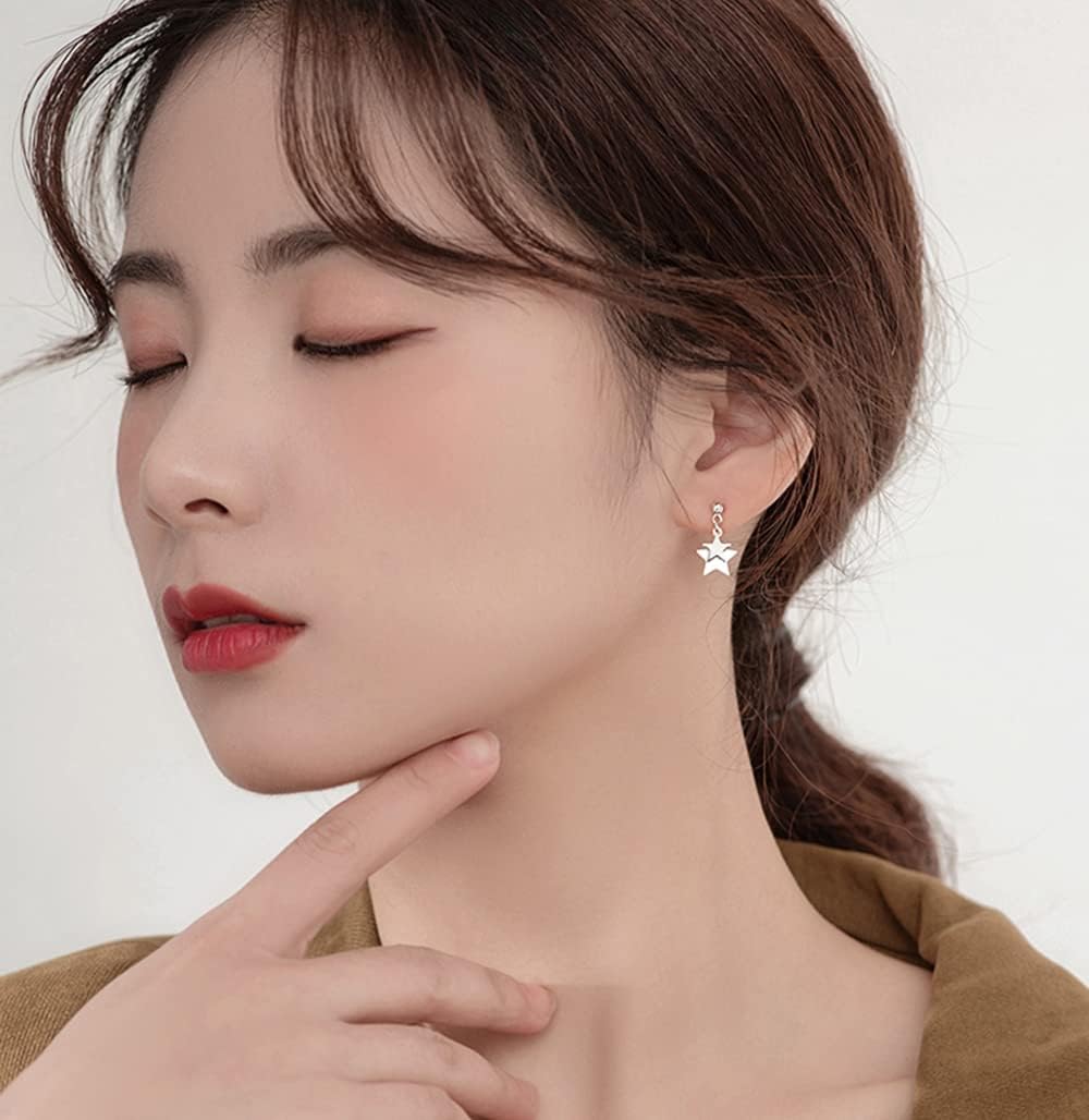 Reffeer Solid 925 Sterling Silver Double Star Stud Earrings for Women Teens Small Star Stud Earrings Drops - Image 2