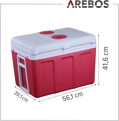 Arebos 40 Litre Cool Box | For Cooling & Keeping Warm | Mini Fridge | Mobile Fridge with Eco Mode | 12/230 V for Car & Socket | Electric Cool Box | Cool Bag | Insulated Bag | Red - 7
