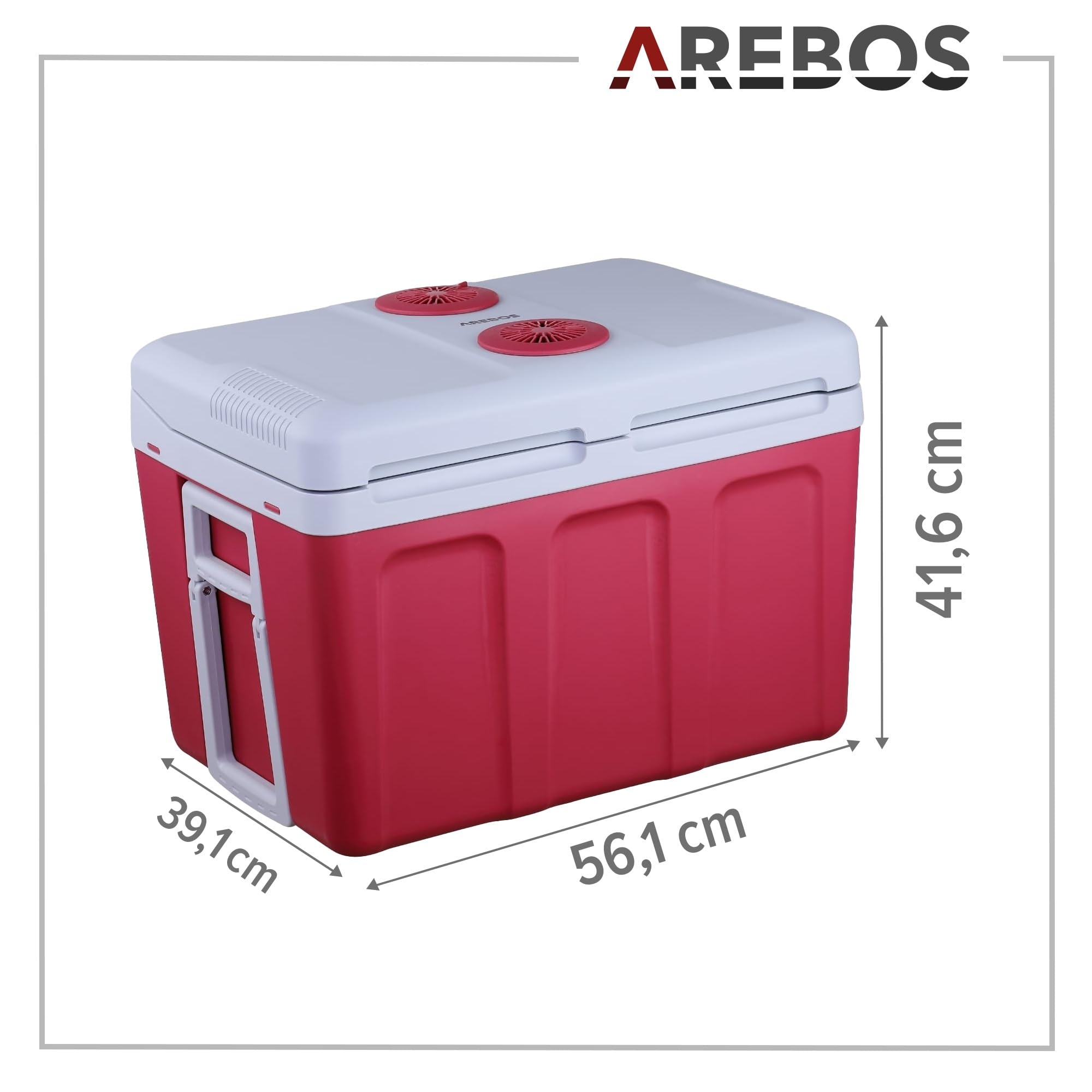 Arebos Glacière 40 litres | pour Refroidir & Maintenir au Chaud | Réfrigérateur Mobile | 12/230 V pour Voiture & Prise de Courant | Glacière électrique | Rouge [Classe énergétique E]