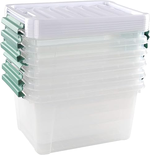 Miniatura 5 de Paquete de 6 cajas de almacenamiento de plástico, contenedor de almacenamiento de 20 cuartos de galón con tapa