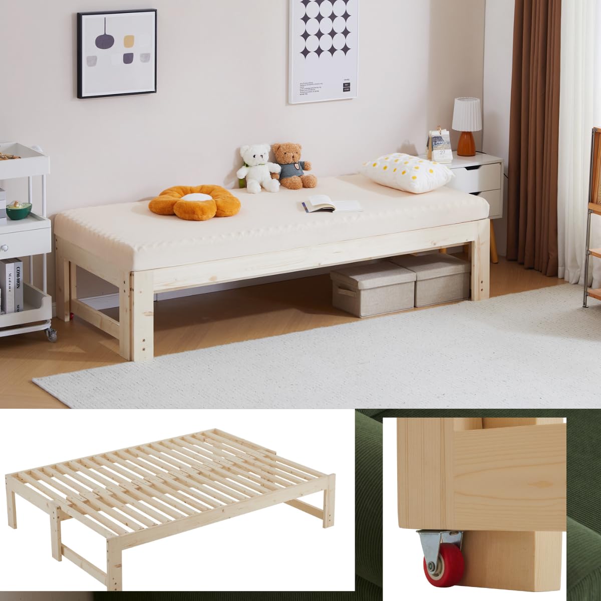 Amazon｜ソファベッド ディベッド 木製 伸長式ベッド 幅59.5～104cm×長