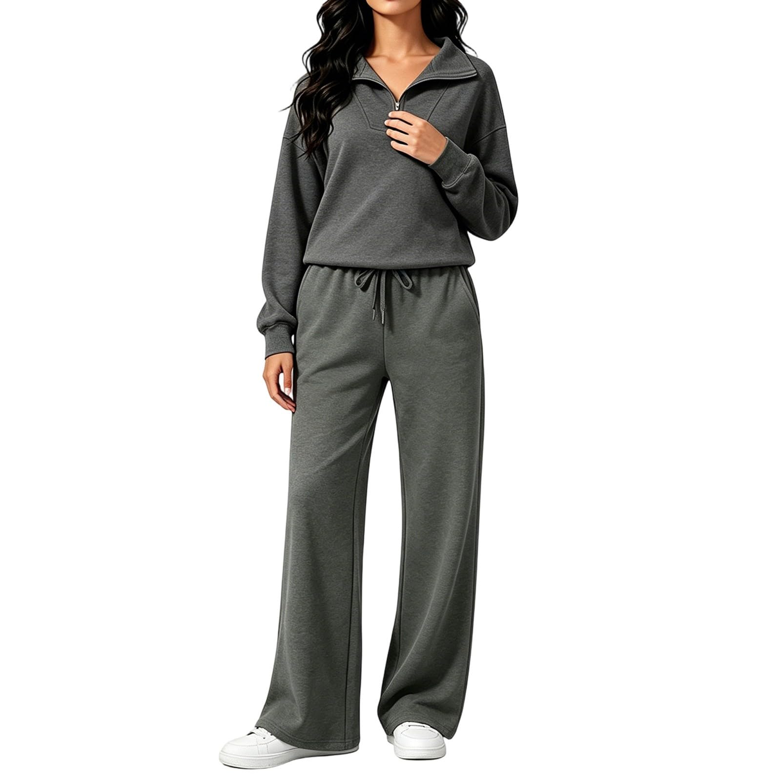 Jogginganzug Baggy Damen Zweiteiler Set Casual Trainingsanzug Loungewear | Einfarbig Langarm Sweatshirt Mit ReißVerschluss Und Sporthose Outfit Freizeit Sportanzug Streatwear FüR Winter